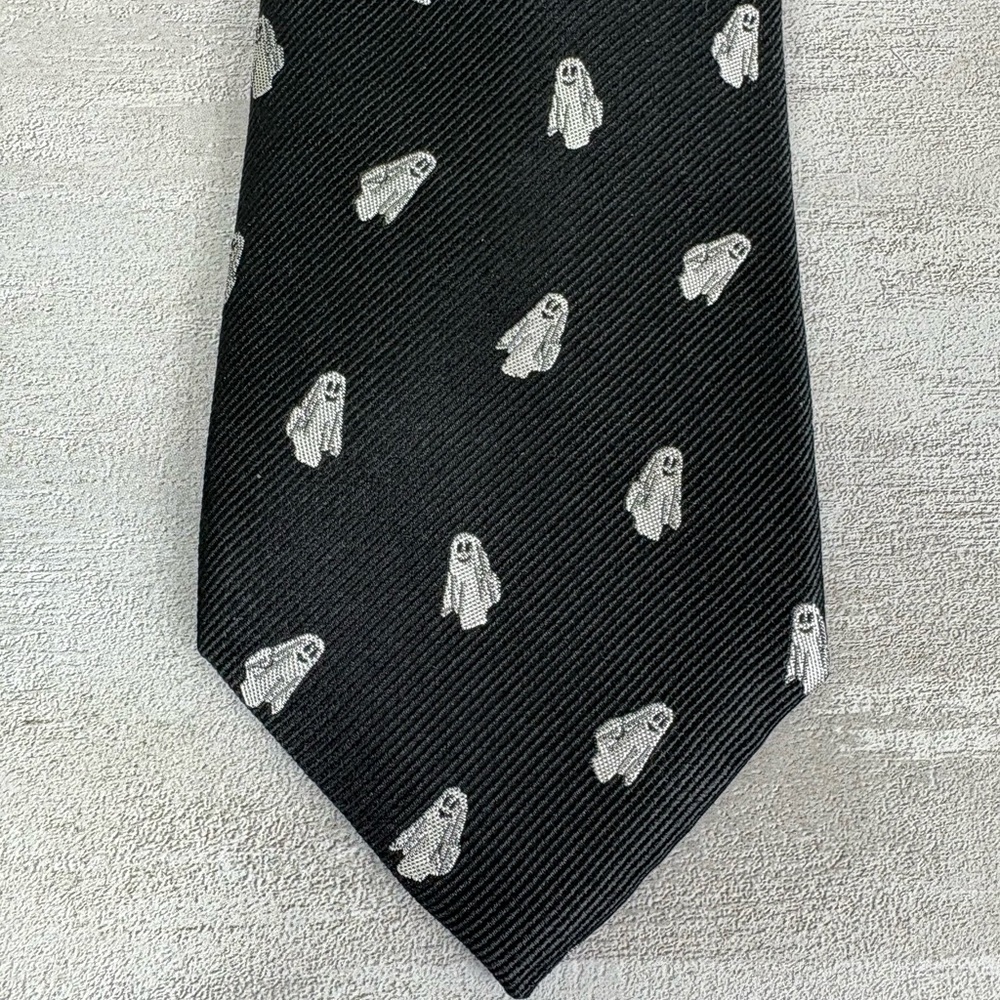 Black Silk Ghost Halloween Necktie Ralph Lauren Club Room NWT